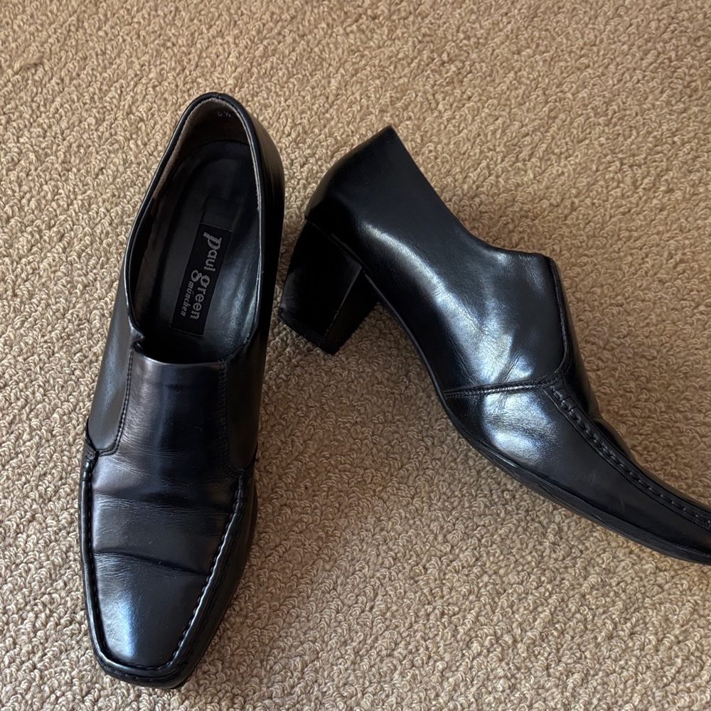 Womens Paul Green Black Slip On Heeled Loafers